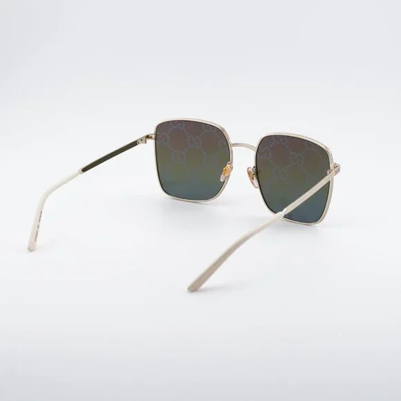 Gucci GG0802S 004 Sunglasses Gold Square Frame, Multicolor 